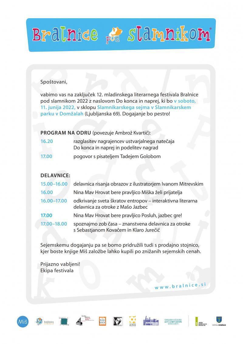 Vabimo vas na zaključek festivala Bralnice pod slamnikom